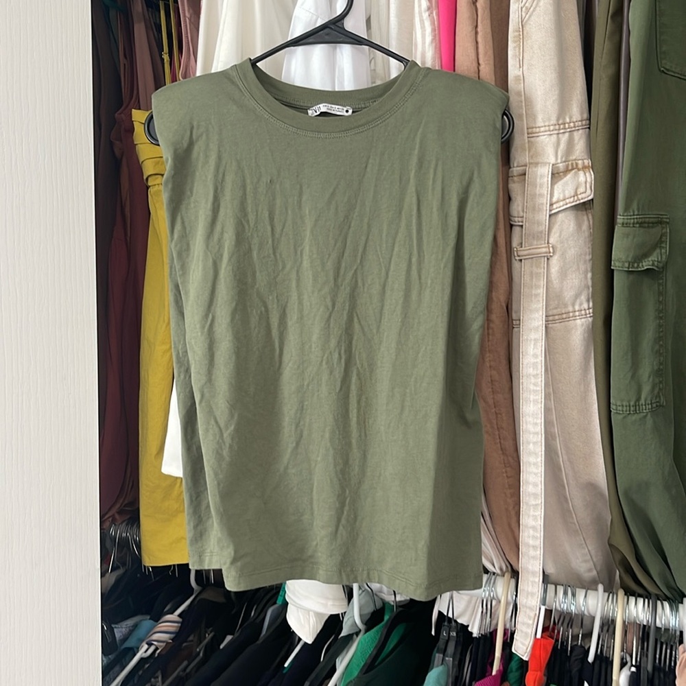Padded sleeves green top